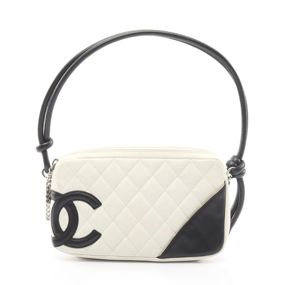 Chanel Cambon Handbag Leather White Black